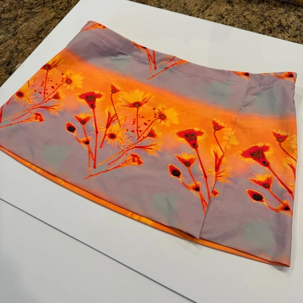 NWT Miaou Mini Skirt Micro in Sunrise Orange Multicolor Floral Print​